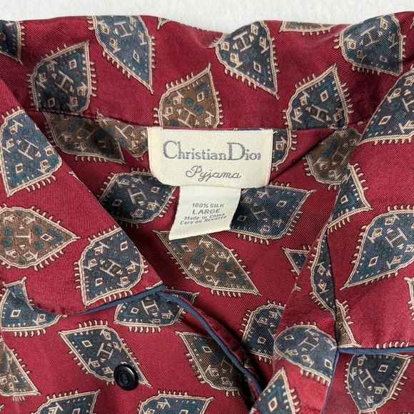 Christian Dior Pyjama Men's Silk Pajama Top Paisley Pattern Red Blue Large - Picture 5 of 6